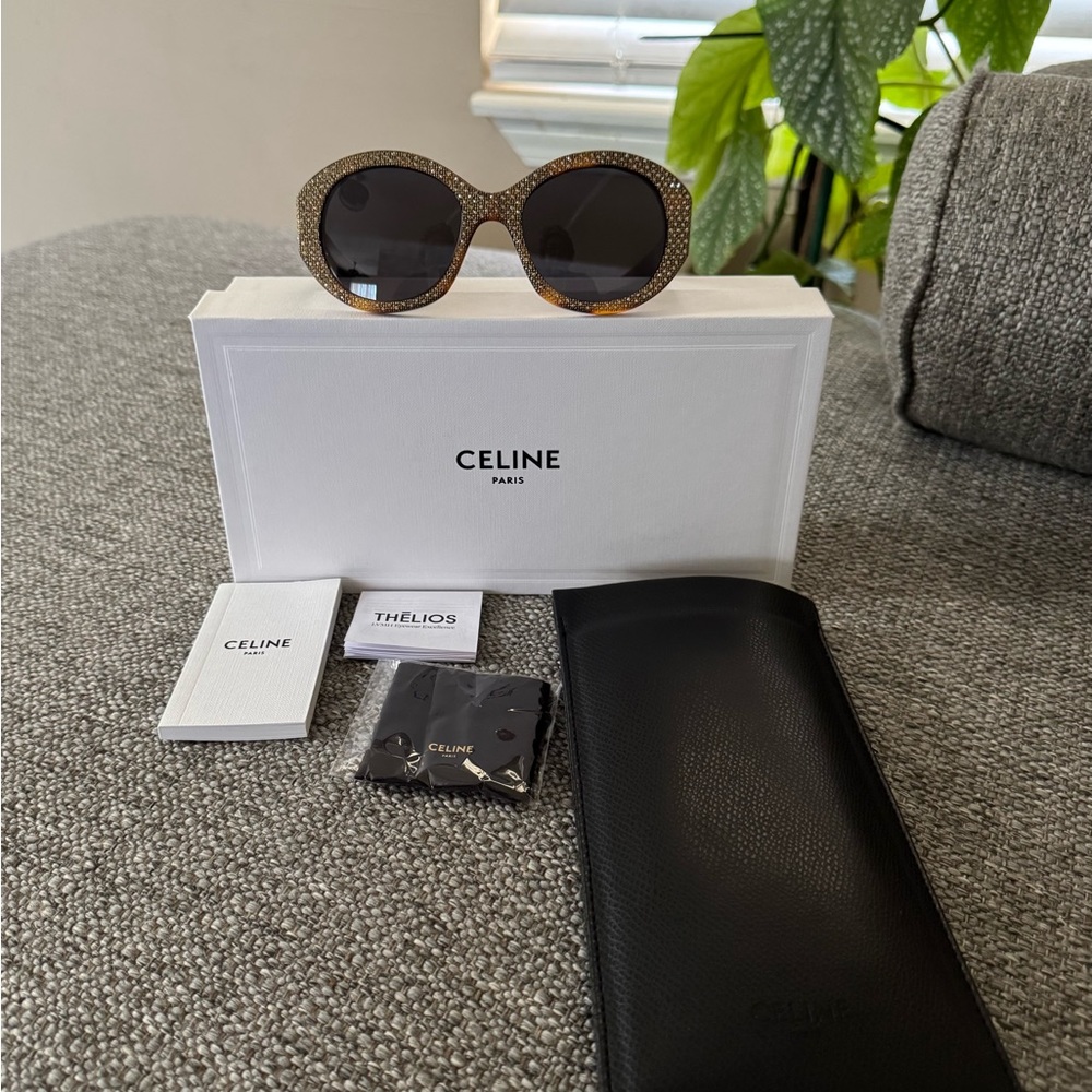 NEW Celine CL4240IS Brown Crystal Embellished Sunglasses $1050 - Picture 9 of 13